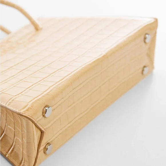 Mango Geometric Croc Embossed Faux Leather Top Handle Bag with Crossbody Strap - Picture 4 of 12